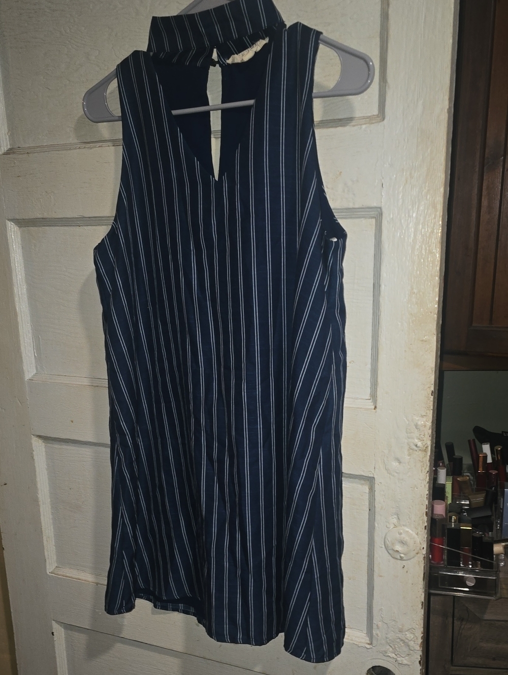 Sweet Wanderer Navy Blue Striped Choker Dress